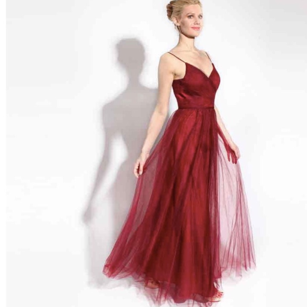 Terani Couture V-Neck Tulle Gown - Red NWT